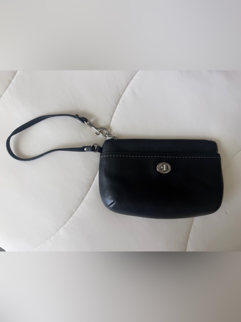 Coach Black Leather Turn-Lock Wristlet